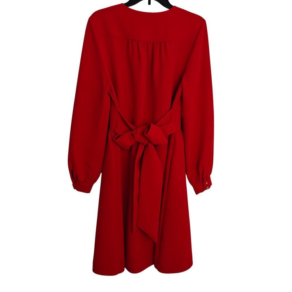 Kate Spade Tie Waist Faux Wrap Dress Size 10 Red Long Sleeves Festive Holiday - Picture 10 of 15